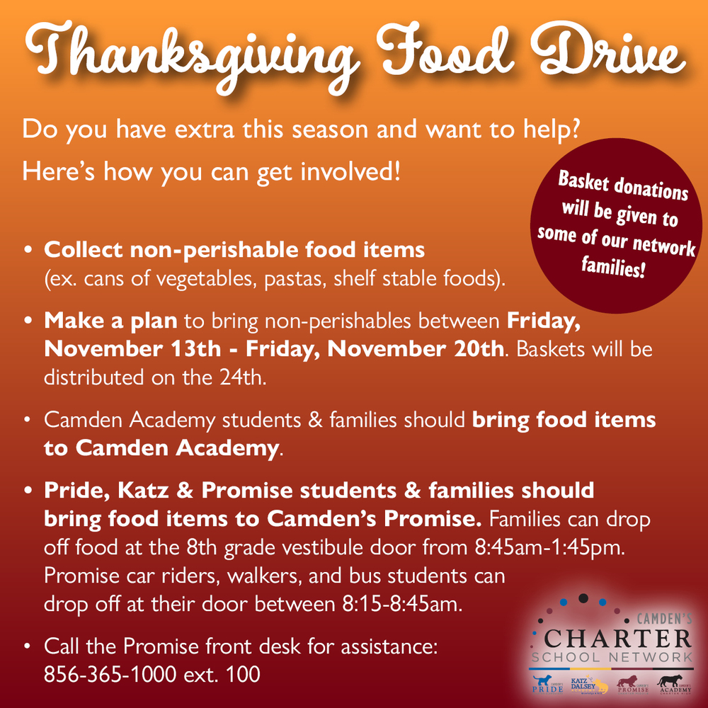 Thanksgiving Food Drive | Camden's Promise Charter Schools