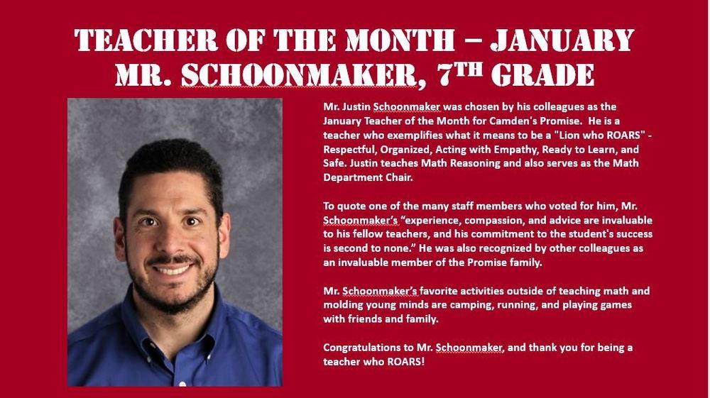 Camden's Promise Teacher of the Month