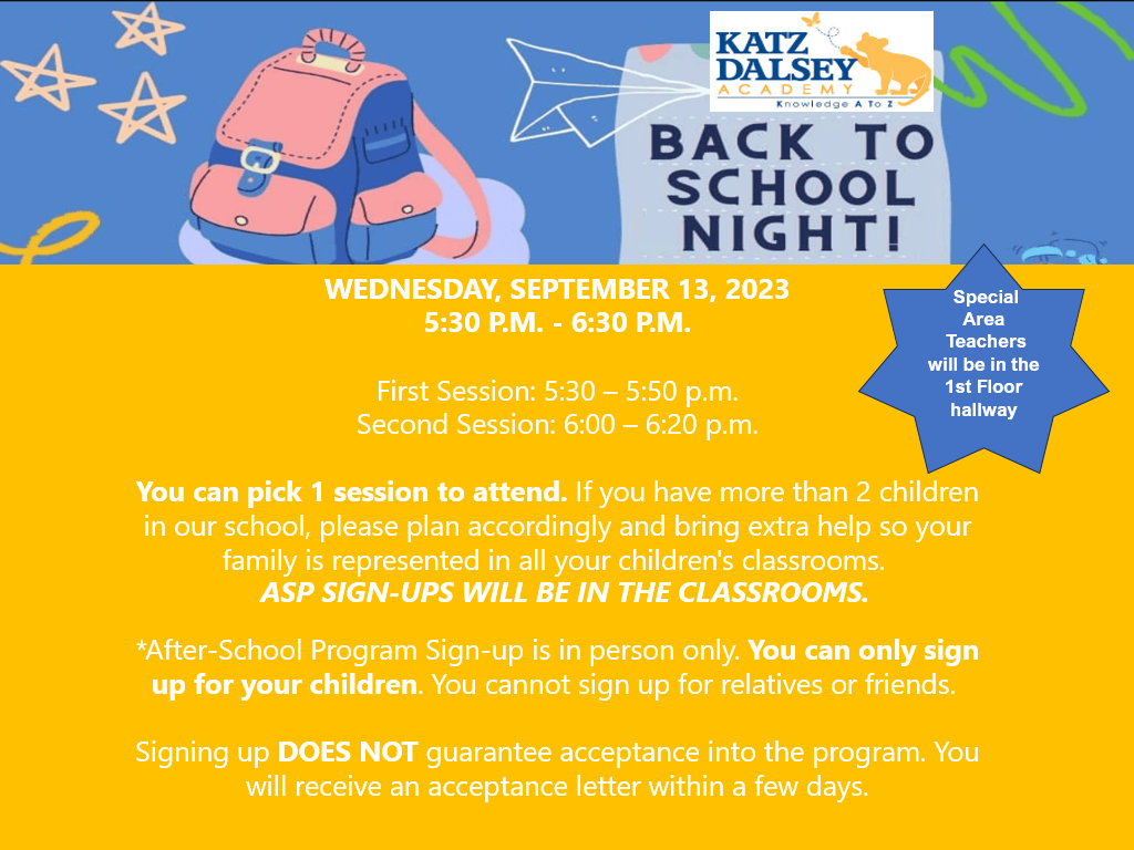 Katz Dalsey Academy Back to School Night